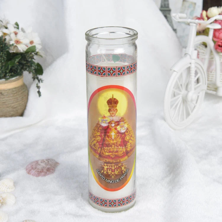 Caja de velas religiosas de la Pascua velas religiosas Medalla Milagrosa Wholesale/Supplier dama blanca de 7 días de oración de vidrio religiosos Tarros