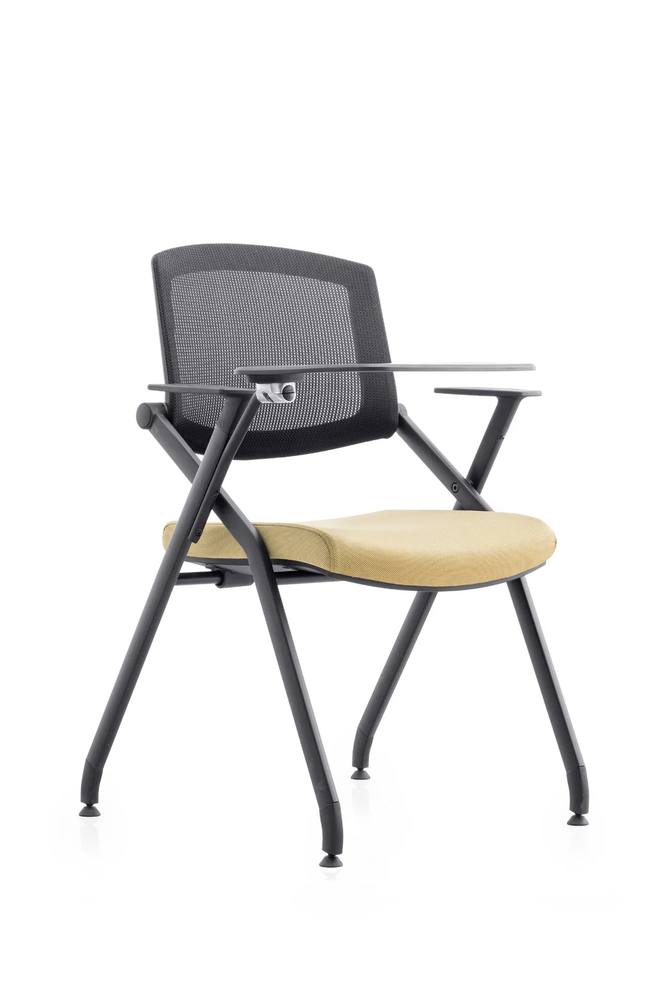 Mobiliário escolar dobrável e costas em malha dobrável e Seat Fabri Cadeira de reunião para cadeira de treino para estudantes com espuma de assento de modelação para trás inclinável Mesa de escrita armada