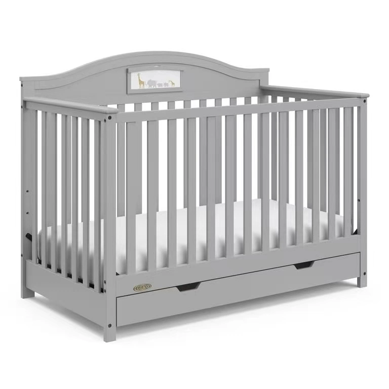 Cadre de lit de bébé en bois gris robuste convertible pour lit de bébé très petit enfant Lit avec tiroir amovible