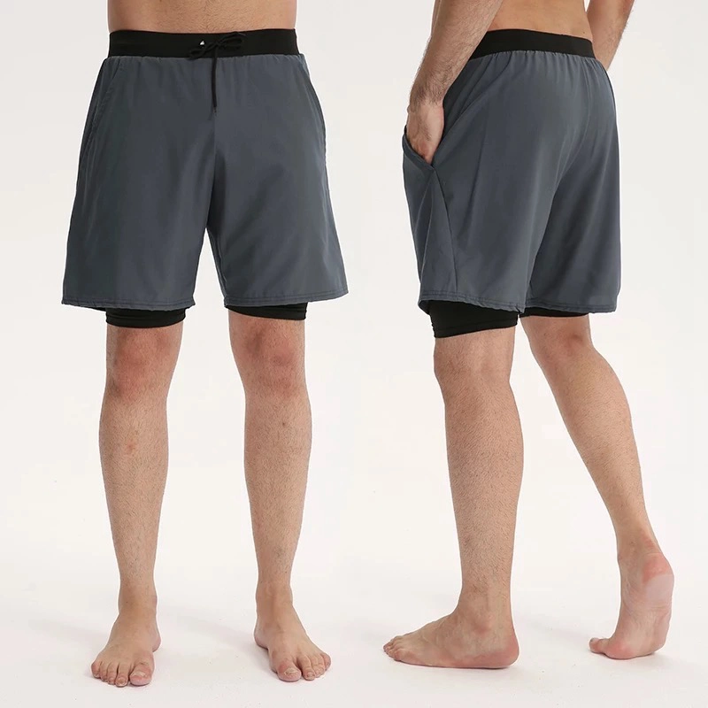 Shorts de sport 2 en 1 pour hommes Fast Dry de 7 pouces, shorts d'entraînement légers pour la course à pied avec doublure de compression et poche pour téléphone.