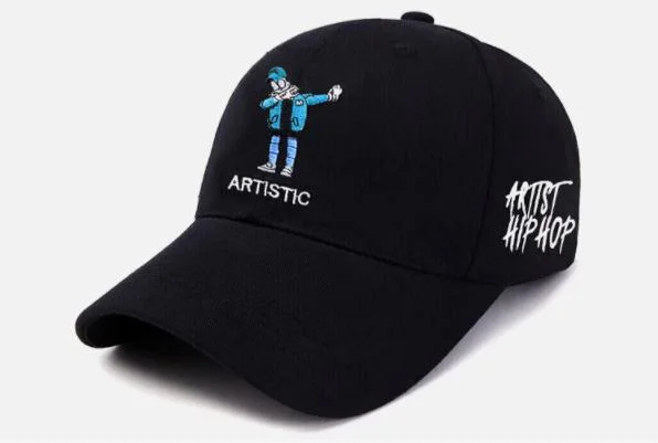 Wholesale/Supplier  Hats Black Cartoon Character Embroidery Logo Custom Fitted Hat Wholesale/Supplier Hip Hop Curved Brim Cap Baseball Cap