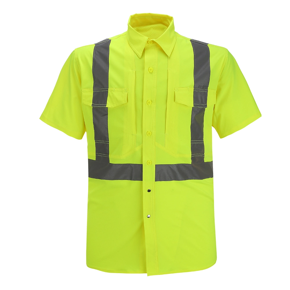 Men Breathable 100% Polyester Hi Vis Reflective Half Sleeve Safety Shirts