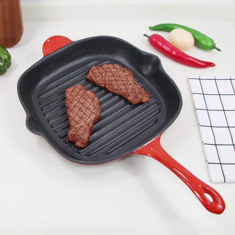 High Quality 11.4" Square Cast Iron Steak Grill Plate Griddle وعاء الشوي المطهو مخطط مقوّى وموقد سطحي