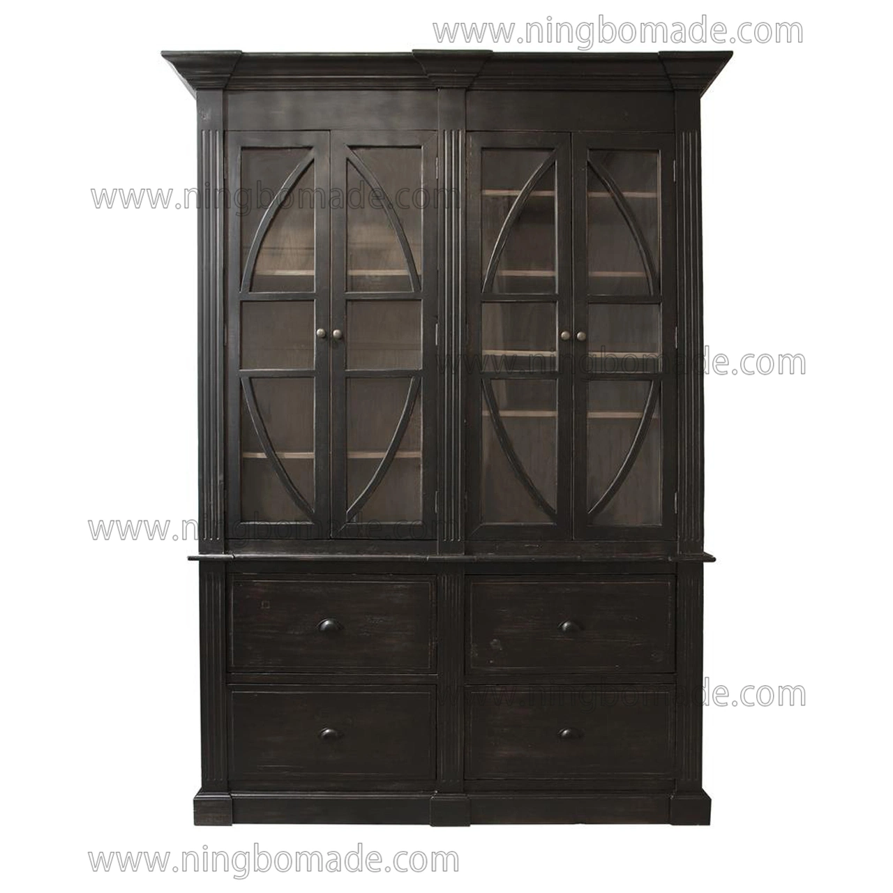 French Classic Provincial Vintage Furniture Aged Black Reclaimed Fir Wood Display Cabinet Set