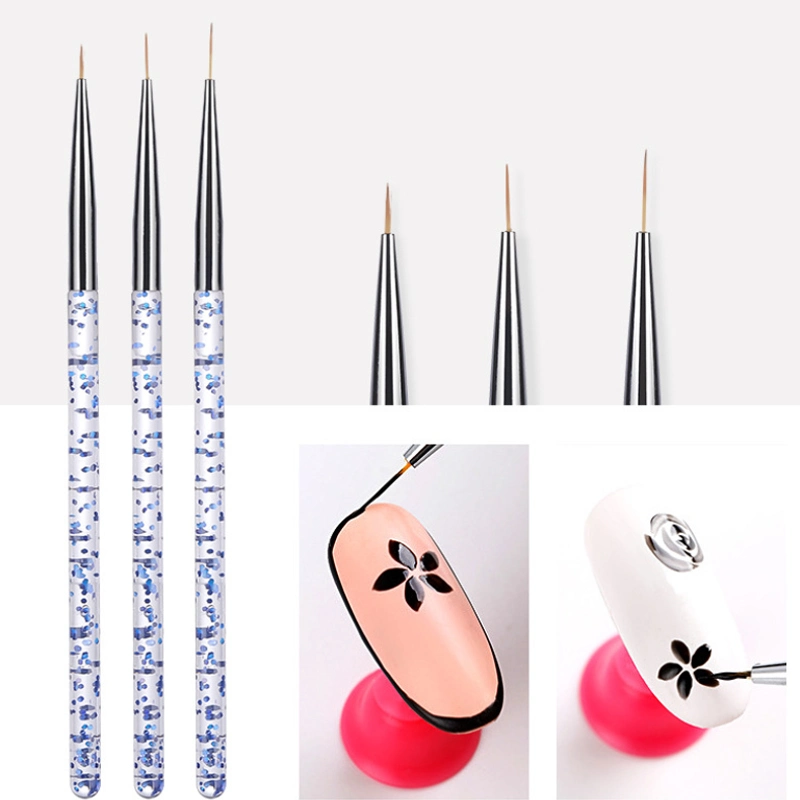 3PCS/Set Acrylic French Stripe Nail Art Liner Brush Set 3D Tips Manicure Ultra-Thin Line Drawing Pen