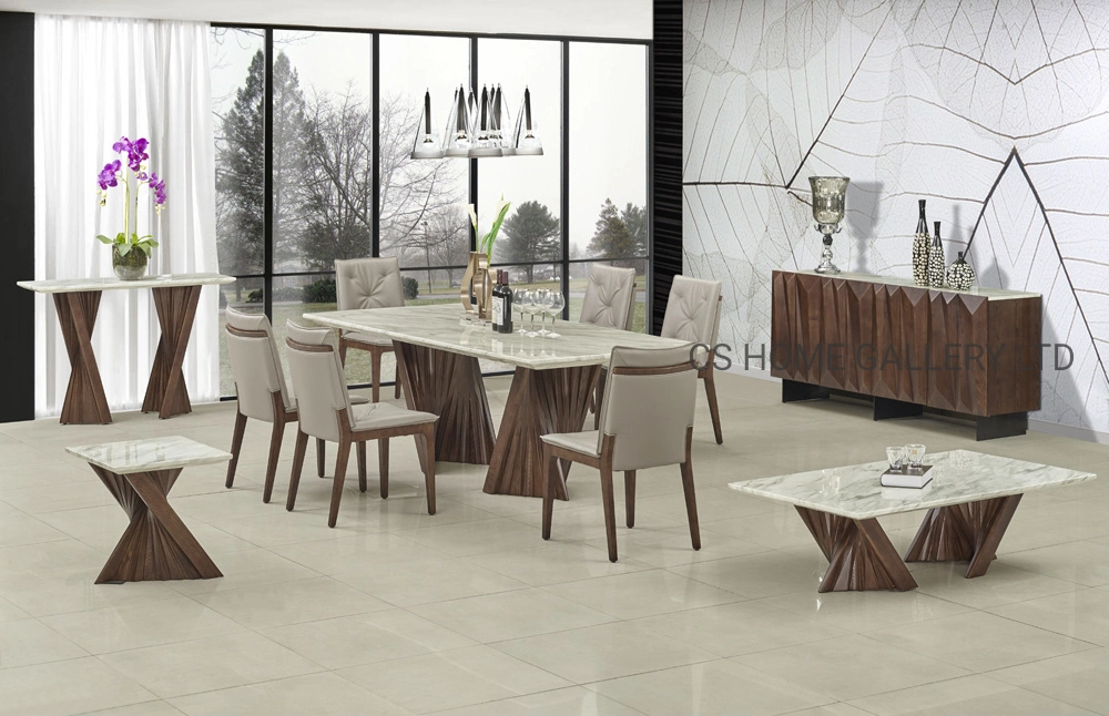 Nouveau style Table basse en verre avec plateau en marbre et base en bois pour salon de design moderne séparé