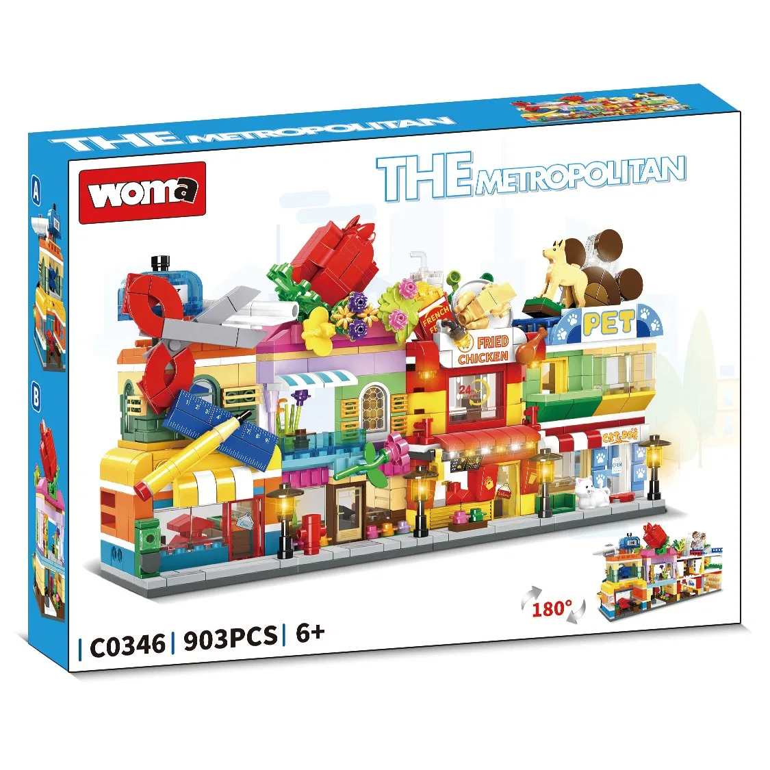 Woma Toys C0346 Moc City Metropolitan Interest Modern Stationer Flower Shop Fried Chicken Pet Building Block Set Chain-Store Style Construction Toy