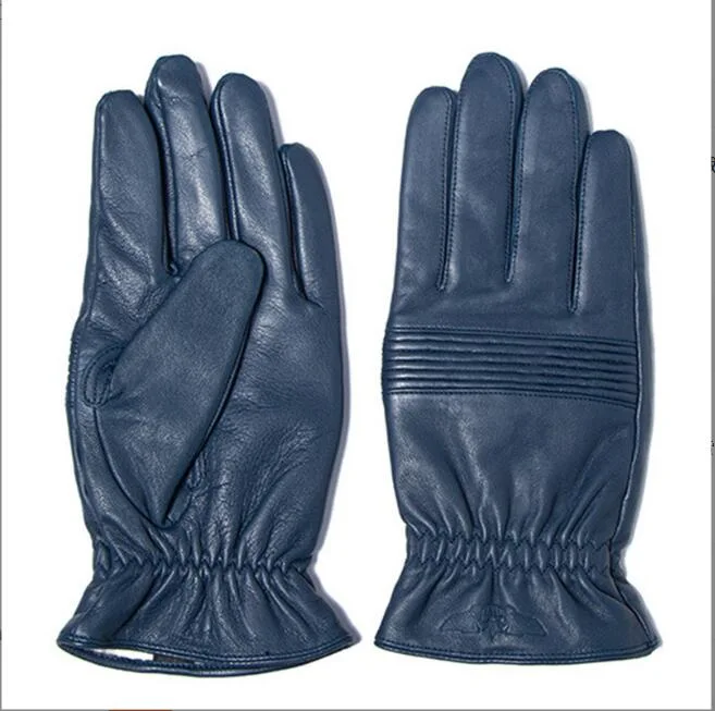 Genuine Goat Leather Gloves Blue Velvet Lining Warm Outdoor Sports Riding