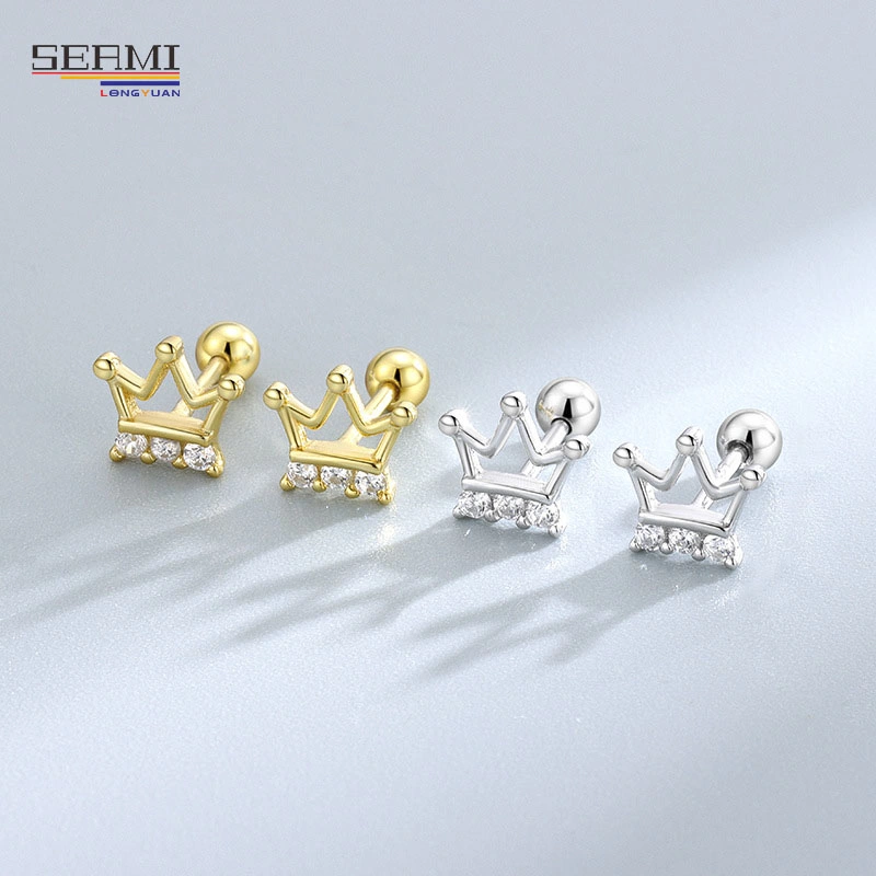 S925 Plata Diamond Hollow Crown Stud Earrings