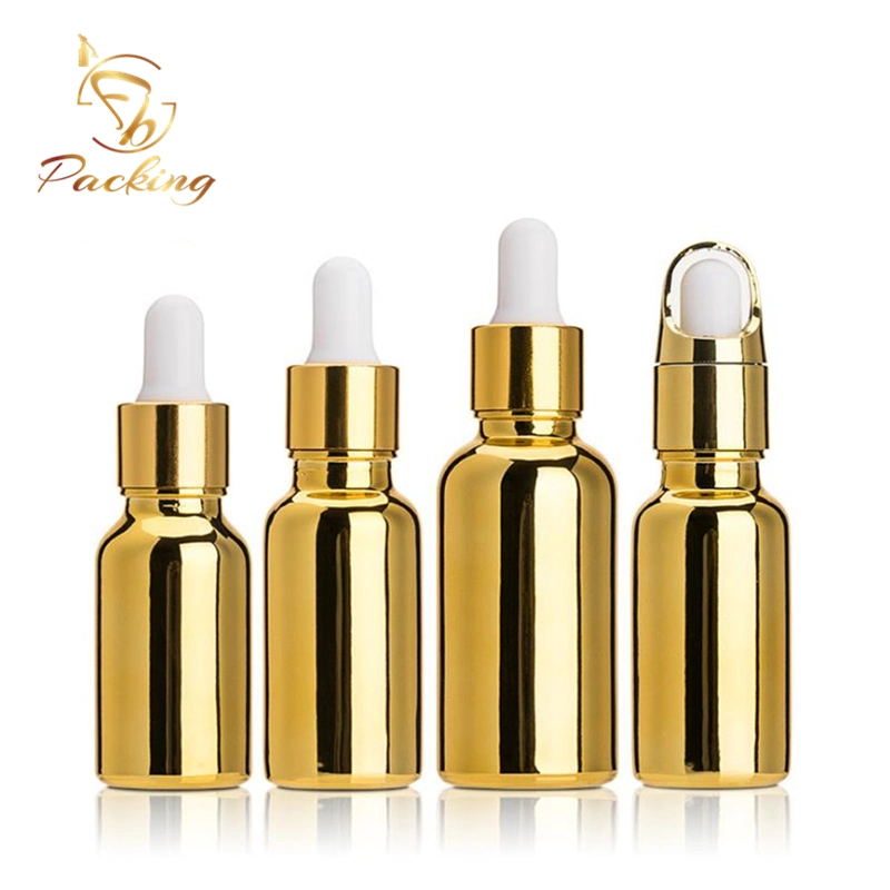 5ml 10ml 15ml 20ml 30ml 50ml 100ml galvanisierte Gold in bester Qualität Glas Tropfflaschen Haaröl Ätherisches Öl Glasflasche Spray Pumpe