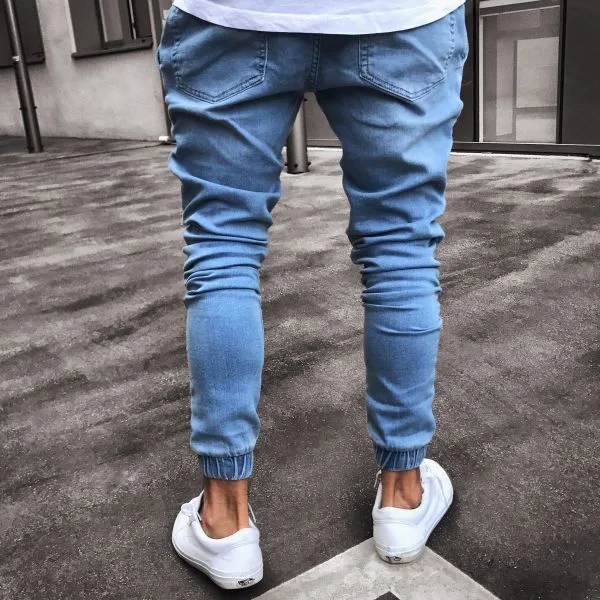 Men's Skinny Jeans Distressed Denim Stretch Skinny Pencil Cuff Jeans