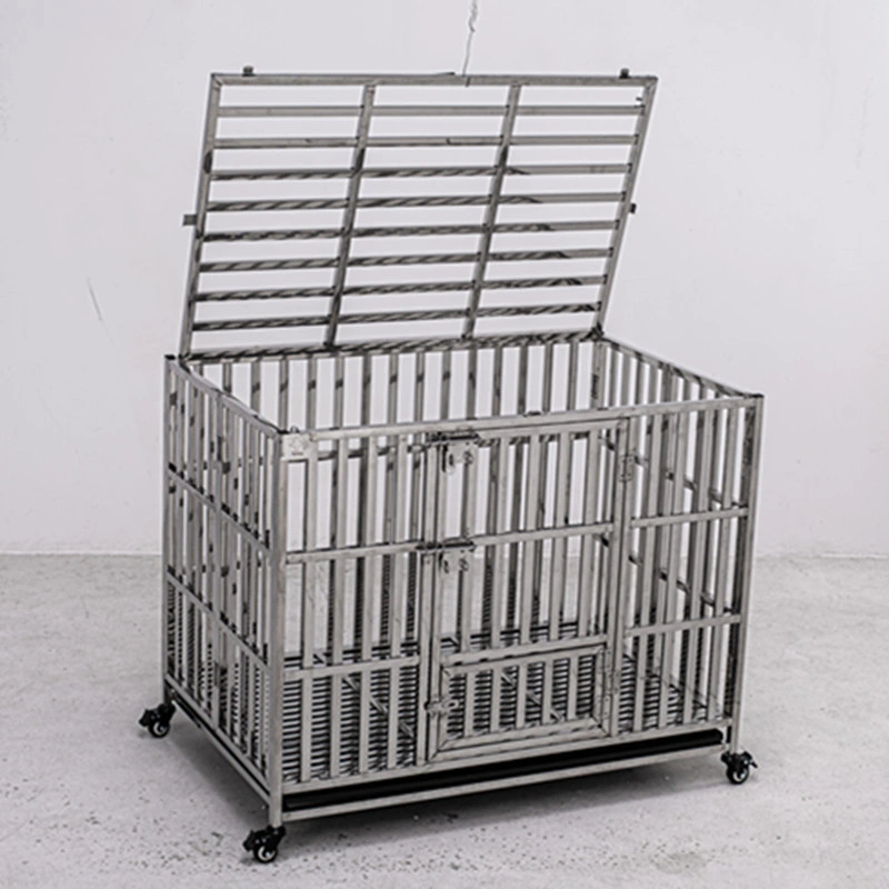 Factory Supply Large Dog Crates Stainless Steel Dog Cages with Universal Wheel