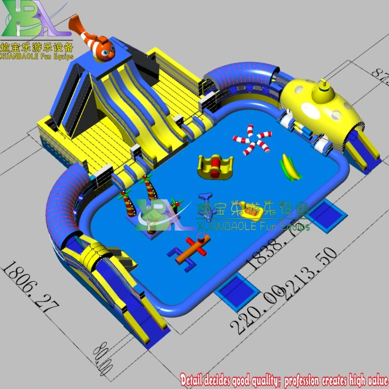 Inground Submarine Water Park Inflatable / Amusement Park for Kids Inflatable Pool Water Slide Combo Park