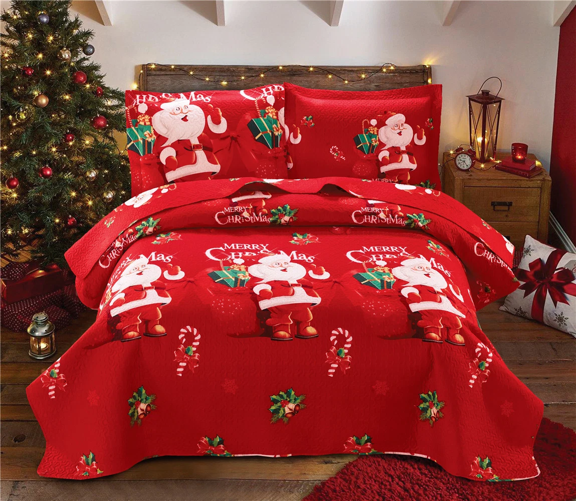 أوكازيون ساخن عيد الميلاد عيد الميلاد عيد الميلاد عيد الميلاد ورقة سرير مطبوعة بمهرجان أحمر لحاف مجموعة من مستلزمات الأسرة بالموجات فوق الصوتية