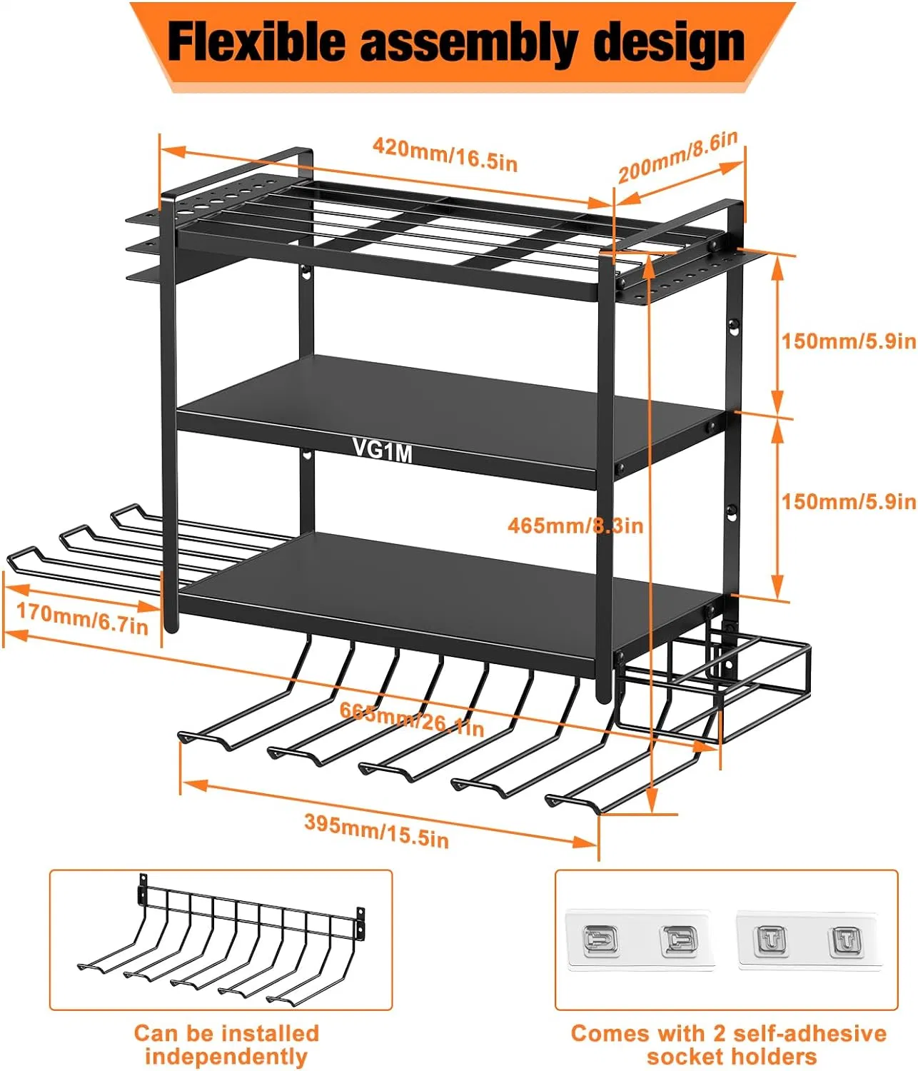 Organizador de herramientas de alta potencia de metal de uso intensivo montaje en pared Soporte almacenamiento Organización