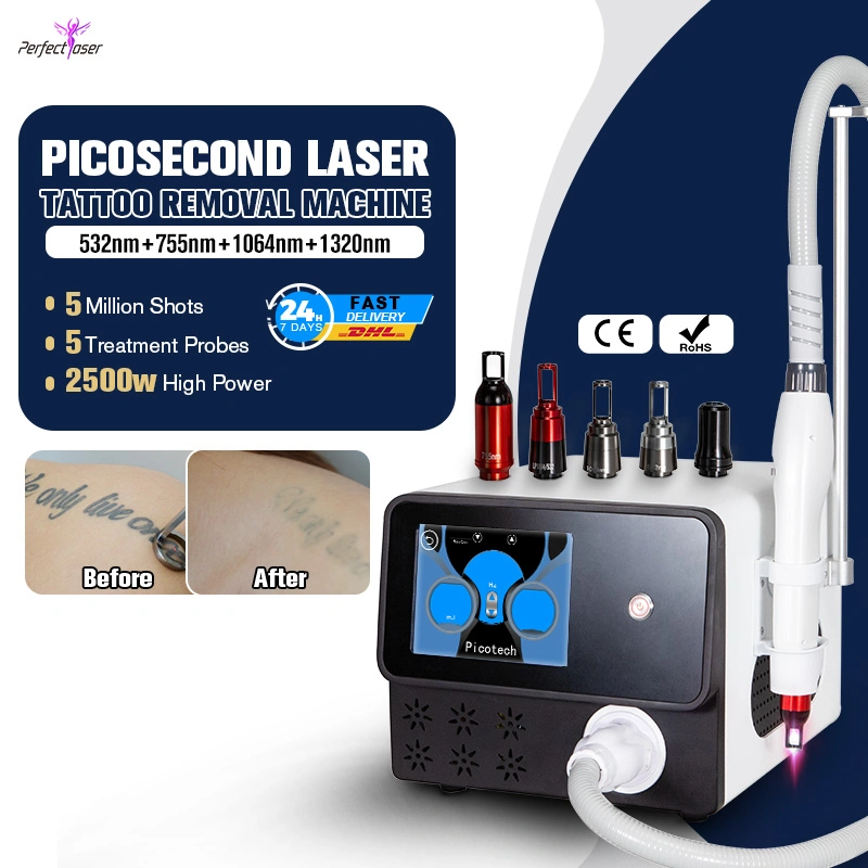 CE Портативный 532 нм 1064 нм 1320 нм 755 нм Professional Pico Q с переключением ND YAG Carbon Laser Пикозальная машина Пикозака Tattoo Лазер для удаления на продажу