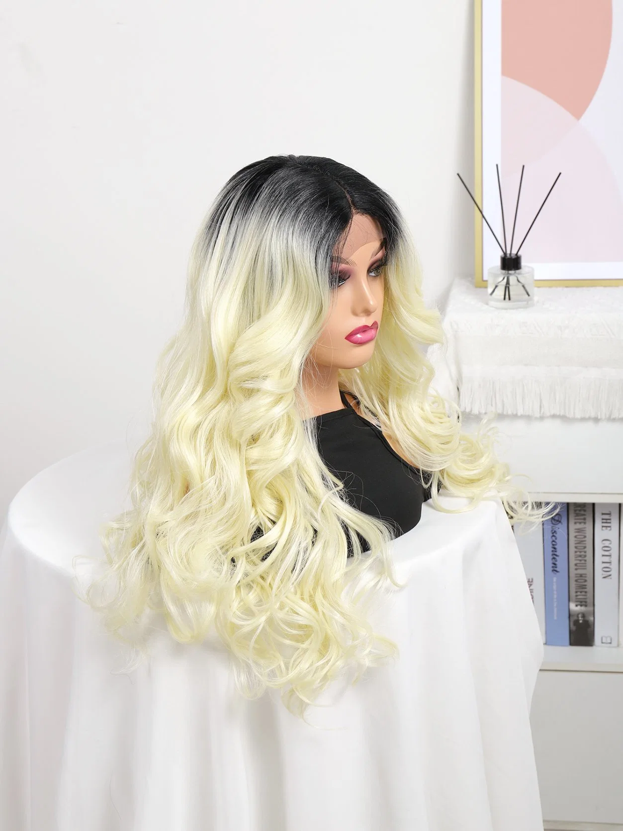 Wig Gradient Shawl Long Curly Hair in Part Wave Fluffy Head Cover