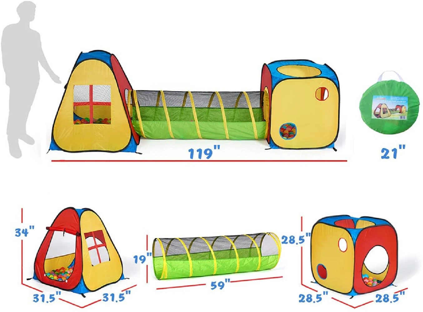 3 in 1 Inflatable Tunnel Tent Pop up Indoor Outdoor Interactive Tent Wbb18298