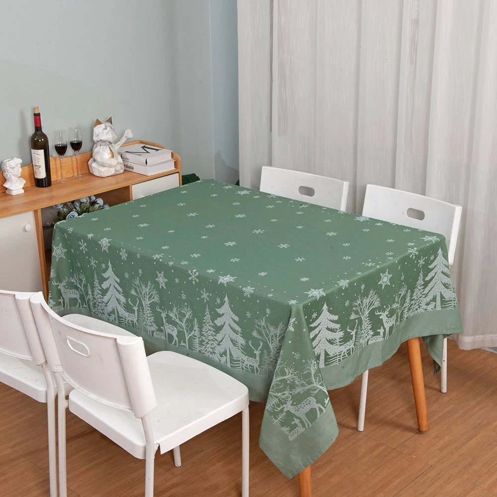 Polyester Yarn Dyed Solid Color Water Proof Jacquard Tablecloth for Christmas