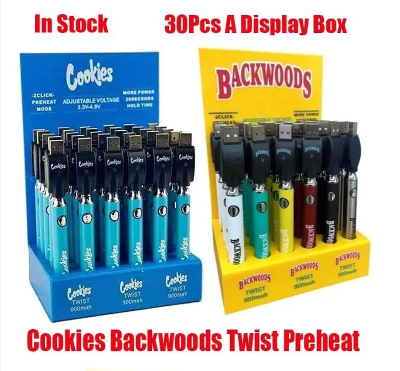 Hot Selling Cookies Display Box 900mAh Backwoods 510 Thread Twist Preheat Vape Pen Battery (Accept OEM)