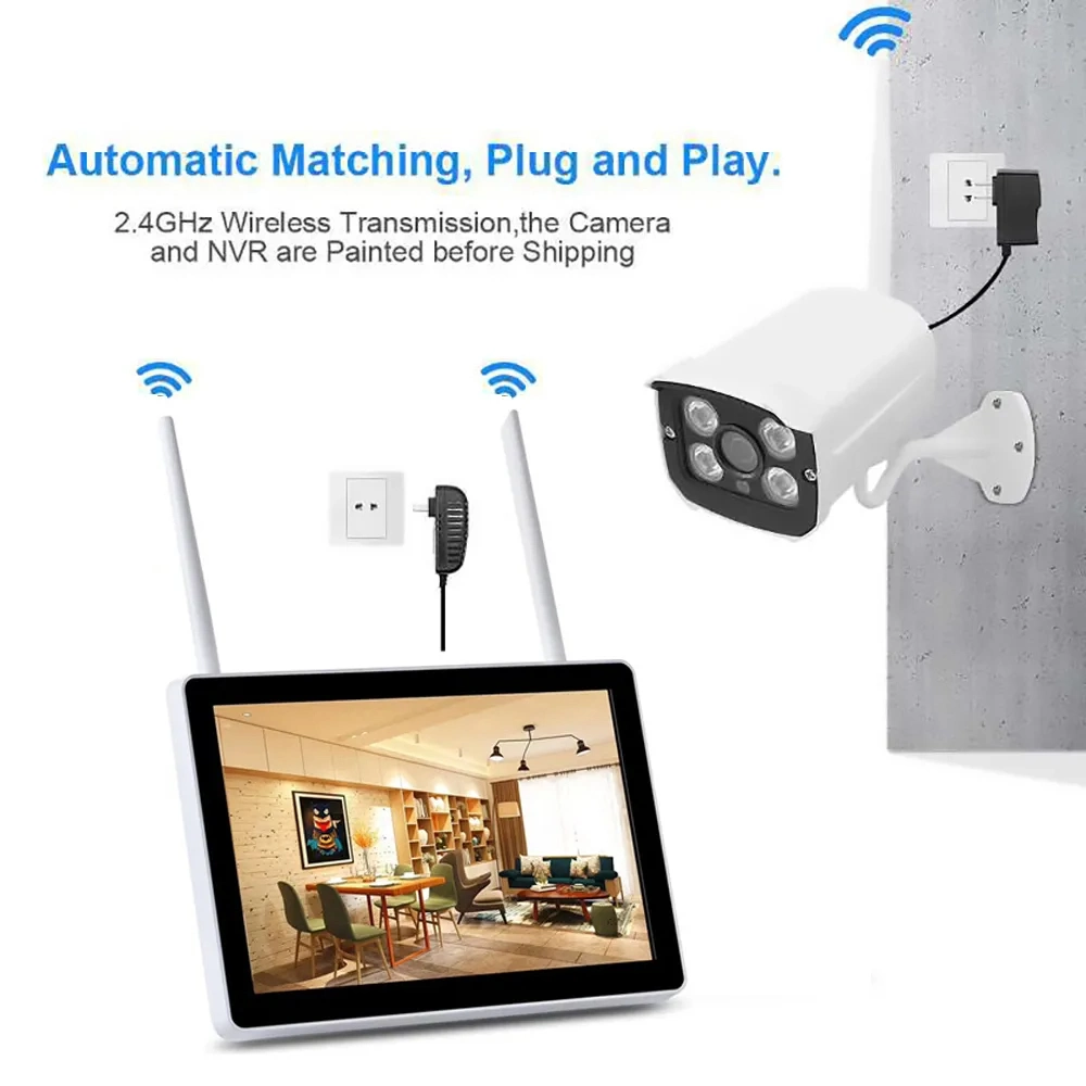 4CH/8CH P2p 1080P Wireless WiFi Video Surveillance IP Network CCTV Security Camera System NVR Kit with HD LCD Monitor