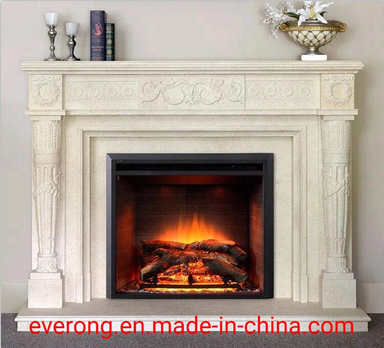 Popular Design Natural Stone Fireplace with White/Beige Marble