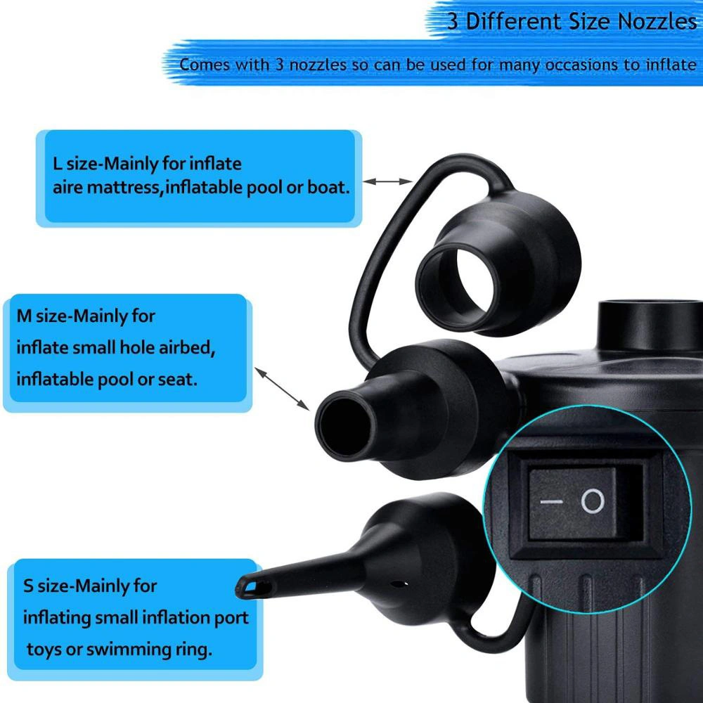 Portable Electric Air Pump, Quick-Fill Air Pump with 3 Nozzles, 110V AC/12V DC, Perfect Inflator/ Deflator Wbb13231