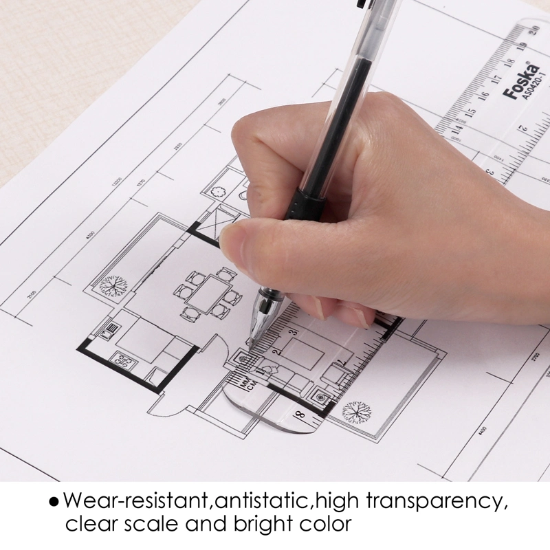 Foska Stationery Office 20cm High quality/High cost performance Plastic Ruler with Finger Handle