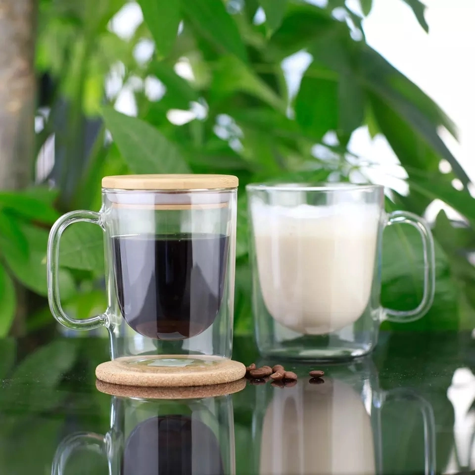 Lead -Free Insulated Double Walled Glass Coffee/Milk/Juice/Wine Cup with Handle