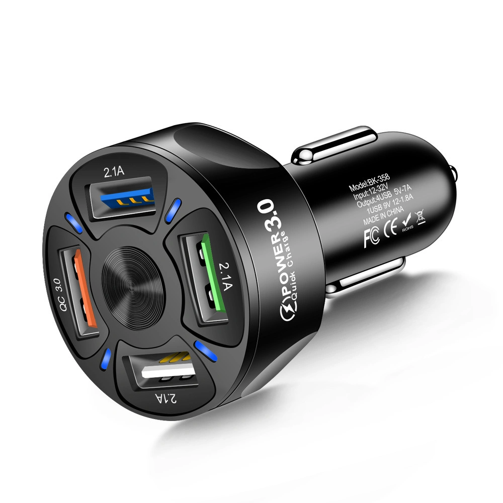 Alimentation électrique en gros 35W Adaptateur de chargeur de voiture QC3.0 Lumière LED Chargeur de voiture USB 4 ports