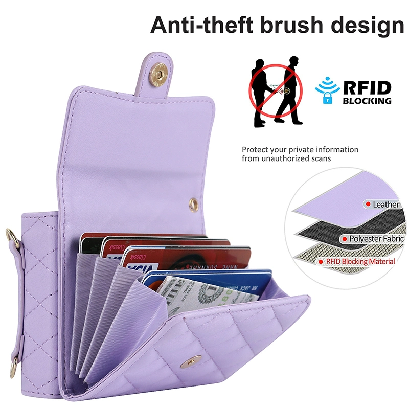 Ea319 Z Flip 4 funda cosmética plegable Soporte de tarjeta PU Morado Blanco Verde funda de teléfono con correa cartera de cuerpo cruzado Estuches de cuero