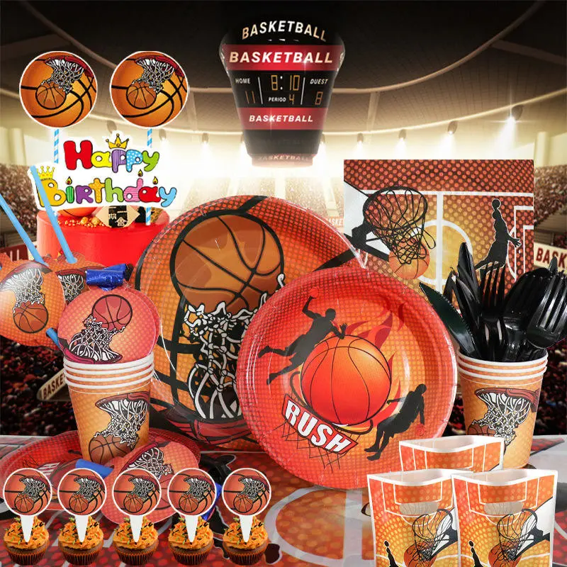 Birthday Party Sports Basketball Style Theme 8guest Party Decoration Sets Disposable Tableware