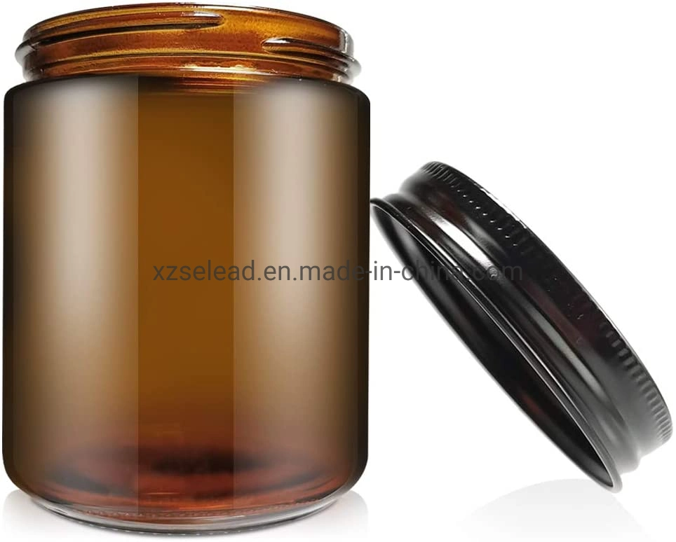 100ml 250ml 9oz Jar de vela de vidrio ámbar con Metal Negro Tapa