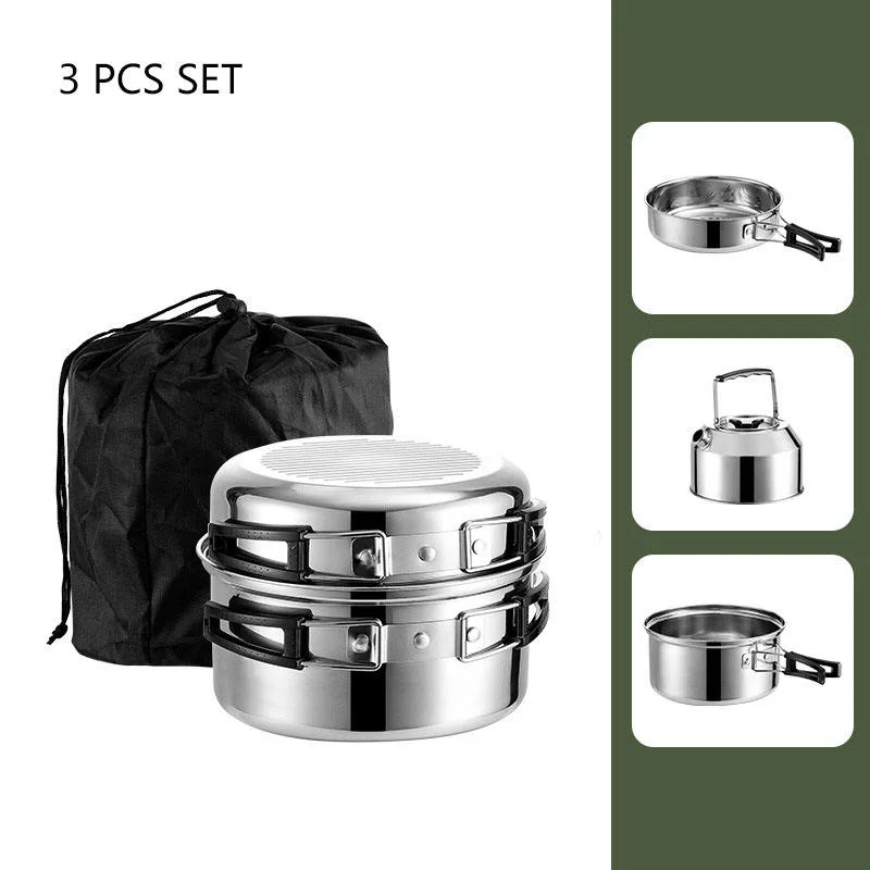 New Arrived High quality/High cost performance 3PCS 9PCS Set Camping Cookware Set Backpacking Outdoor Camping Stainless Steel Mess Kit