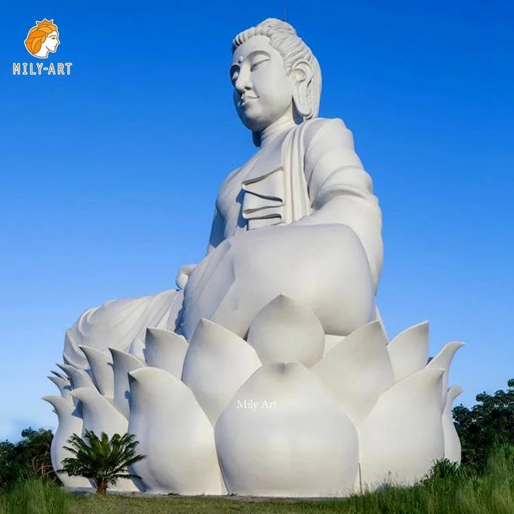 Custom Large Life Size Outdoor Hand Carved Natural Stone White Marble Sitting Buddha Statue for Sale