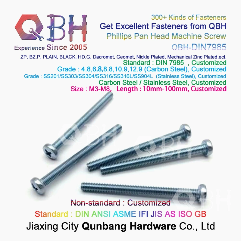 Qbh DIN7985 Cross Phillips Pan Head Carbon/Stainless Steel Yzp Bzp Wzp Zp Black Plain Phosphorization HDG Customized DIN 7985 Machinery Machine Screw Spare