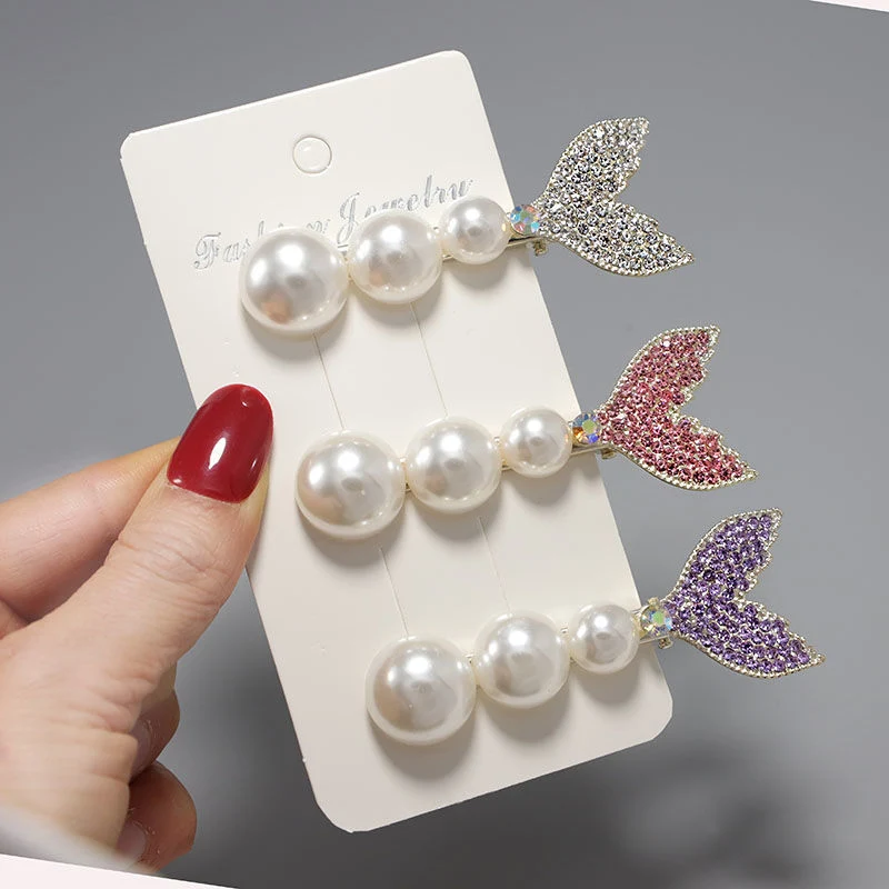 Elegant Fish Tail Hair Side Clip Women Pearl Hair Pin