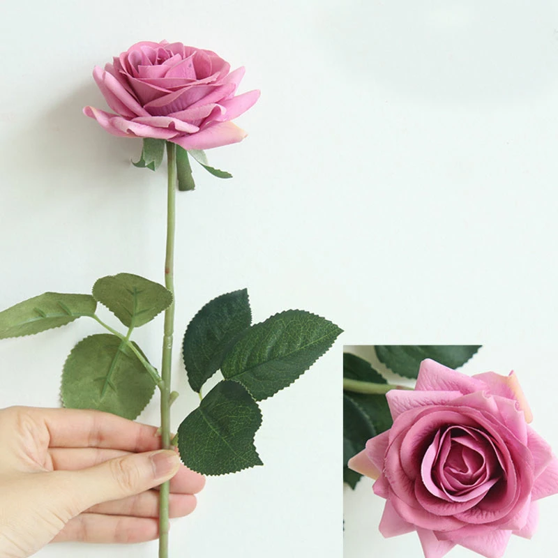 Wedding Decoration Flannel Dye Silk Artificial Plastic Flower Rose Artificial Flower