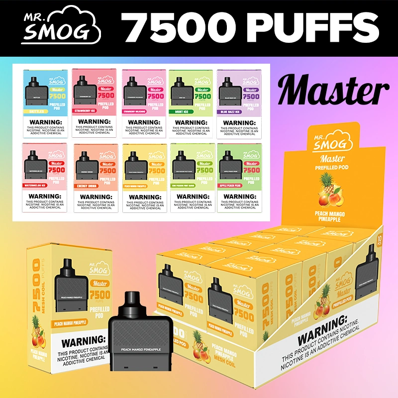 Mesh Coil Fruits Flavors Disposable/Chargeable Prefilled Pod Starter Kit Mr Smog Master 7500 6000 5000 Puffs Wholesale/Supplier Disposable/Chargeable Vape Pen Refillable Vaporizer Replace Pod