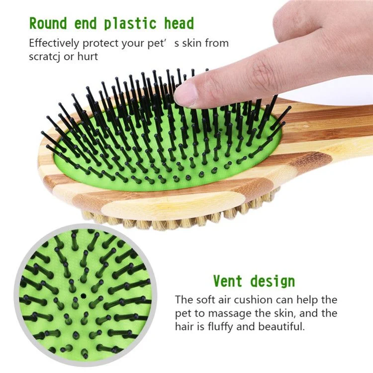 Bamboo Bristle Brush Pet Grooming Comb Cleans