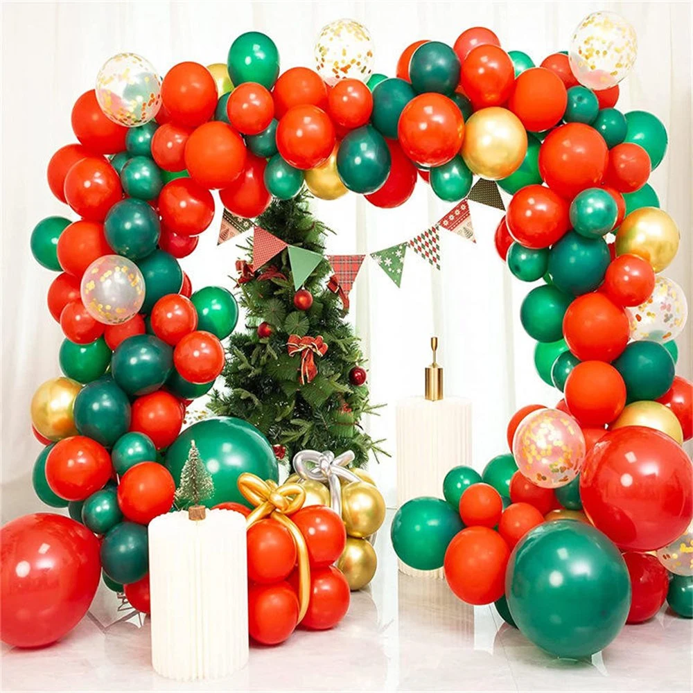 Navidad Red Green Balloon Garland Arch Set Feliz Fiesta de Navidad Decoraciones