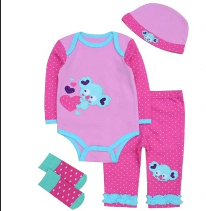 Conjunto de meias para bebé Kiddiezoom mangas compridas Romper e calças para criança