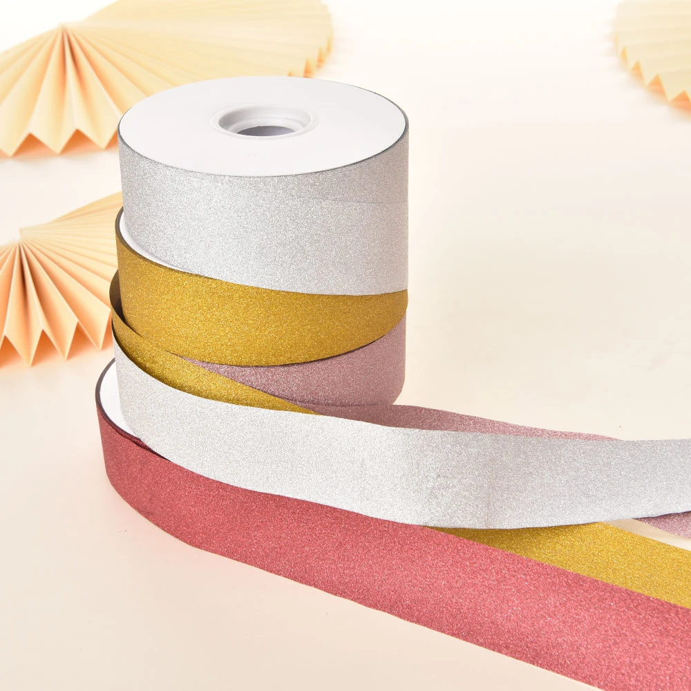 35mm Glitter Paper Ribbon Wrapping Ribbon for Gift Packing and Christmas Decoration