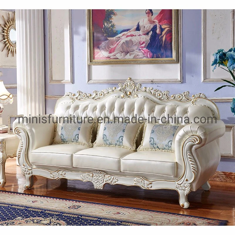 (MN-SF115) Hotel/Home Living Room Furniture European Wood White Leather 1+2+3 Sofa Set