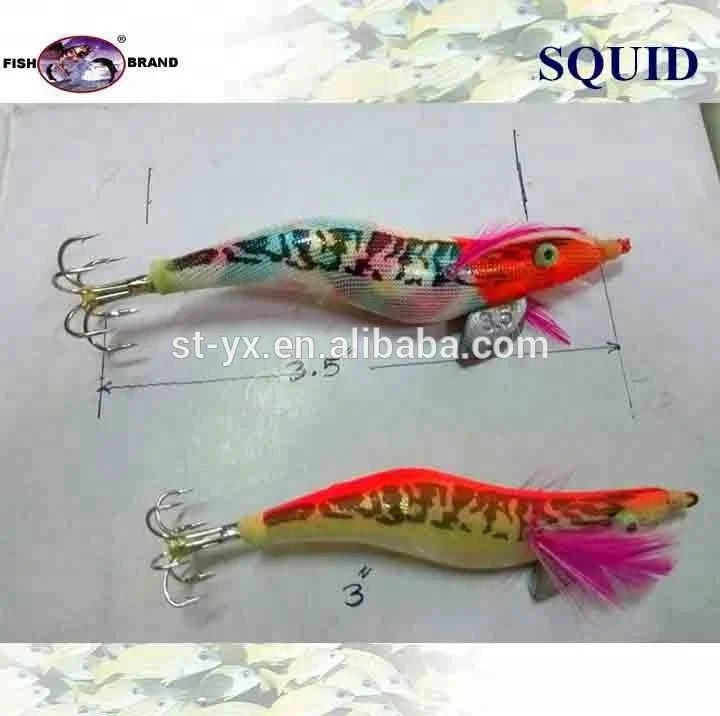 Squid Jig Fishing Shrimp Luminous Wooden Bait Hook Fishing Lure