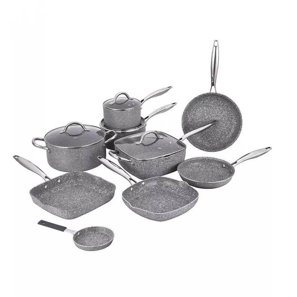 Best Selling Kitchenware Gray Granite Coating with Induction Bottom Cookware Set Non Stick Pot Pan Aluminum Cookware Sets