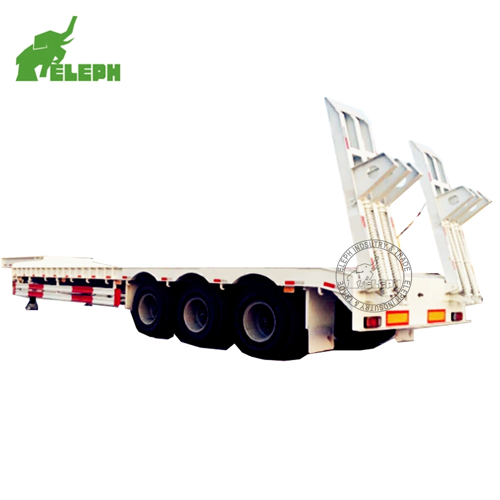 Second Hand Heavy Duty Cargo 40 FT Platform Long Excavator Transport Lowbed Semi Truck Trailer