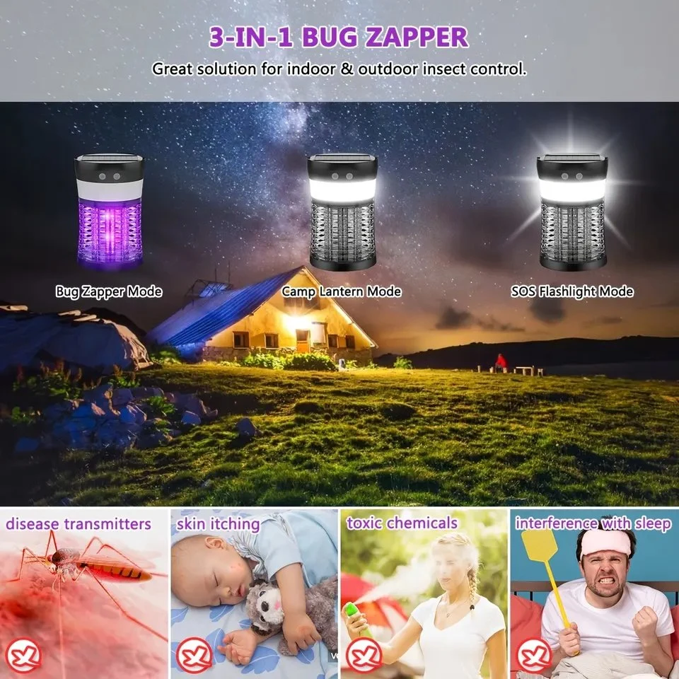 Solar Mosquito Killer Lamp 4 Light Modes Solar Bug Zapper