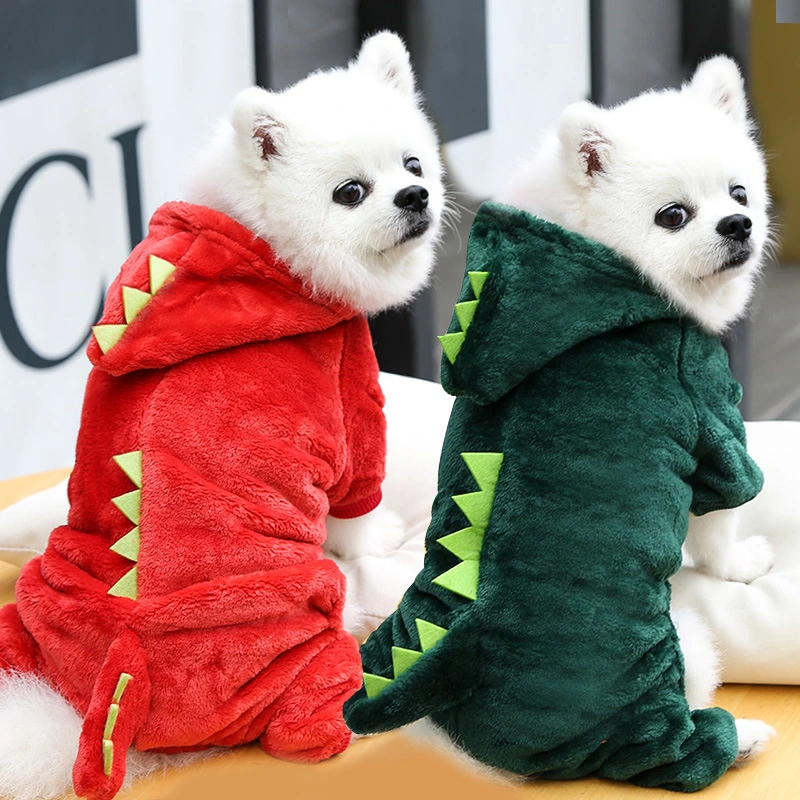 Dinosaur Pet Clothes Coral Fleece Cat Dog Warm Coat Cute Kitten Puppy Four-Legged Clothes Role Play Hoodie Pet Accessories