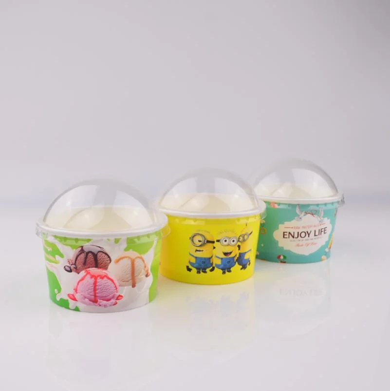 Eiscreme-Wanne Logo bedrucktes Papier mit Papierdeckel 8oz Lebensmittel &amp; Getränke Verpackung Einwand Doppel-PE-Beschichtung Prägung Biologisch Abbaubar